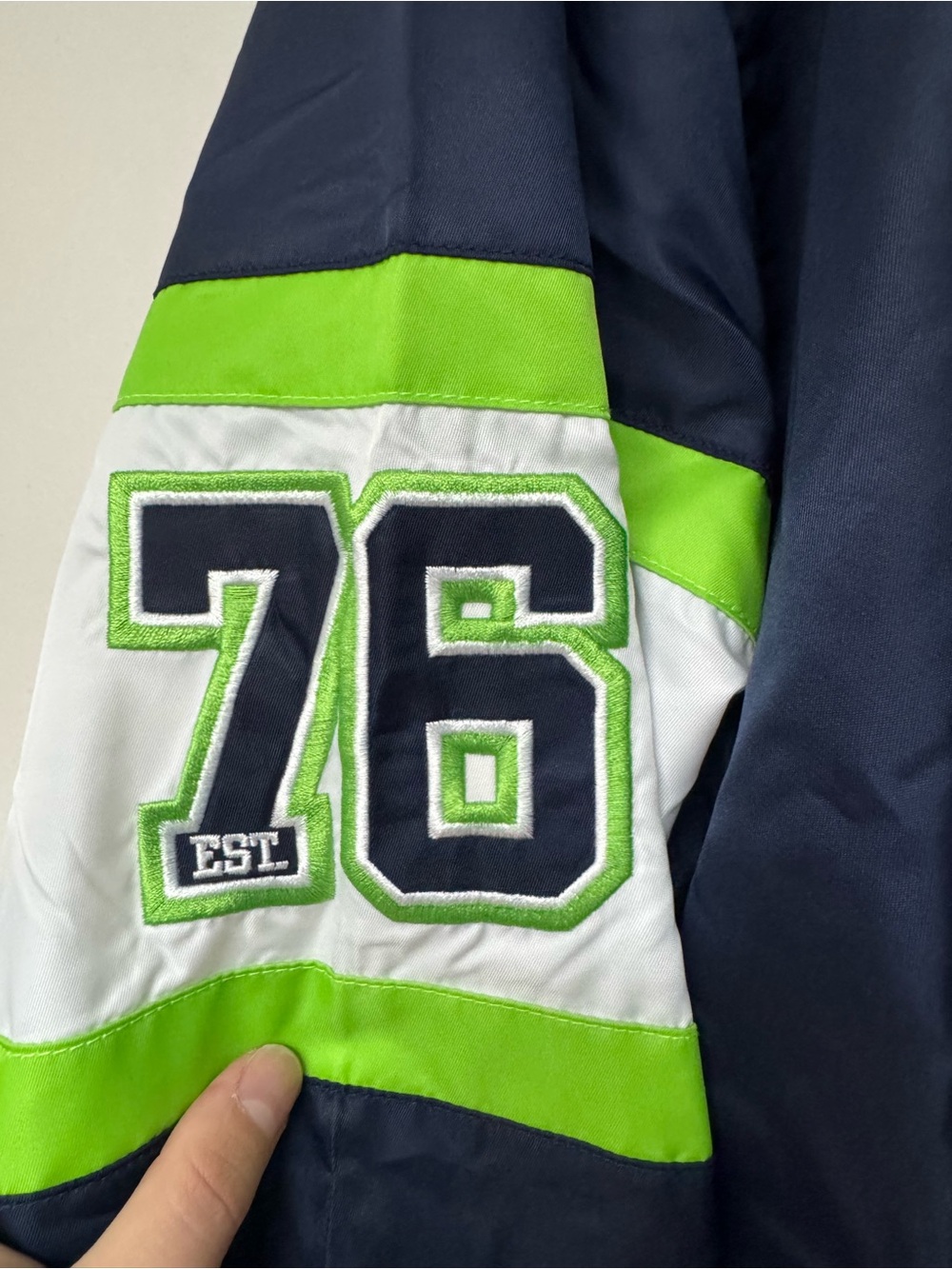 STARTER Navy Pullover Seattle Seahawks Jacket with Lime & White Accents - Picture 3 of 5